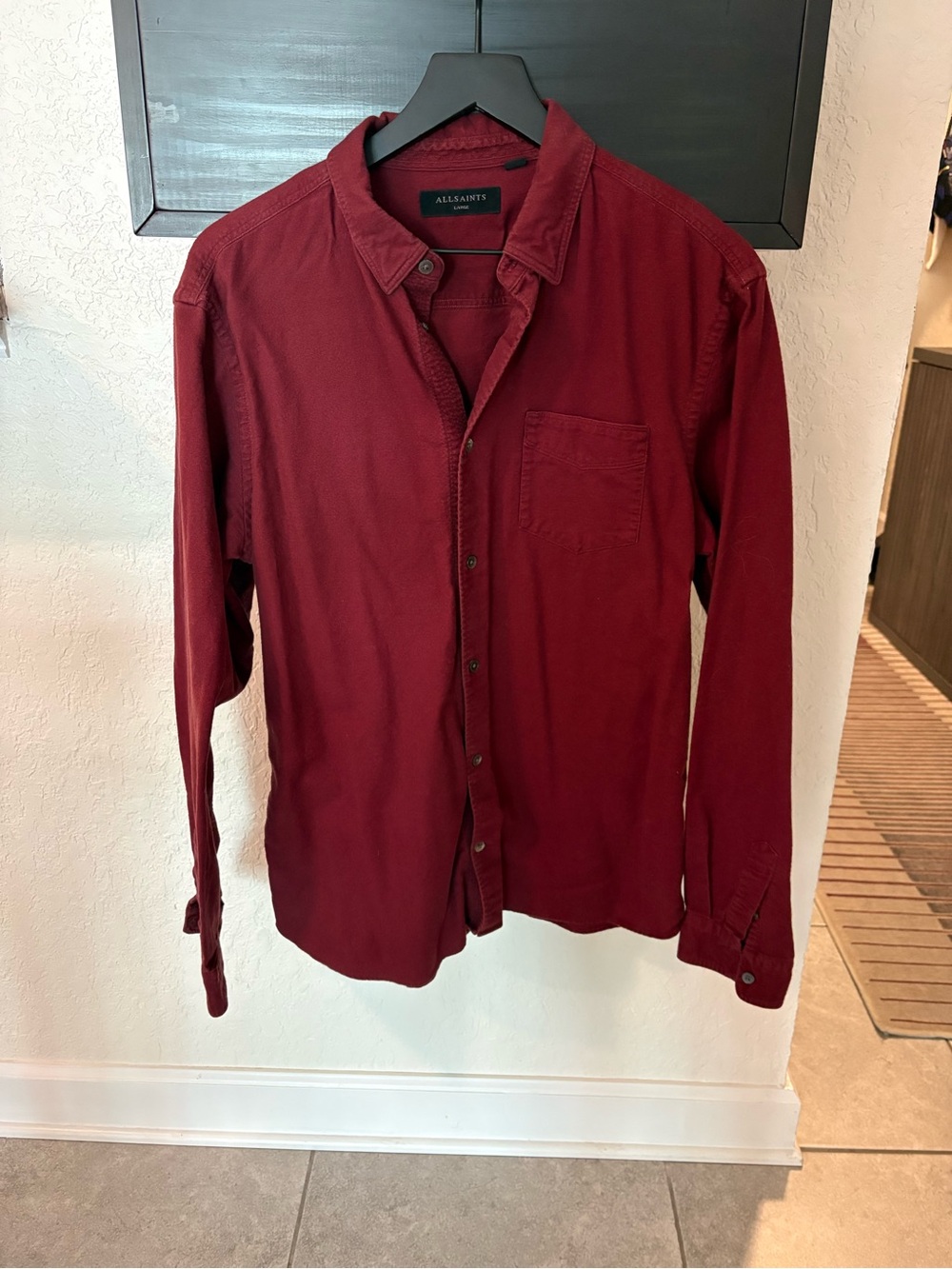AllSaints Men's Deep Wine Button-Down Shirt